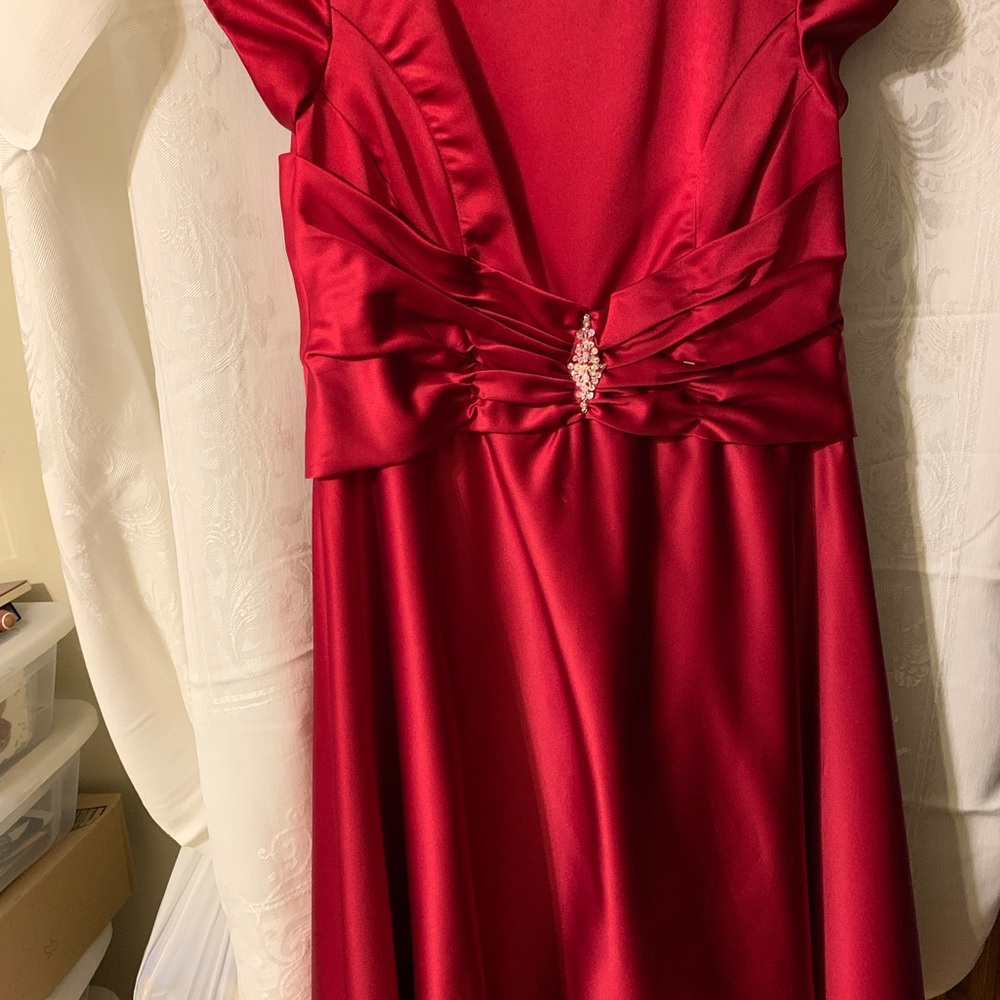 Red bridesmaid dress.